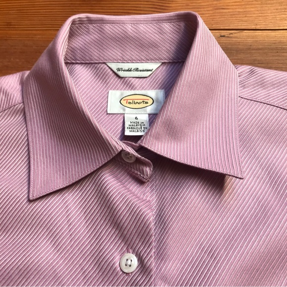 Talbots Purple Striped Button Down Wrinkle Resistant Button Down Top, EUC, 6 - Picture 5 of 15